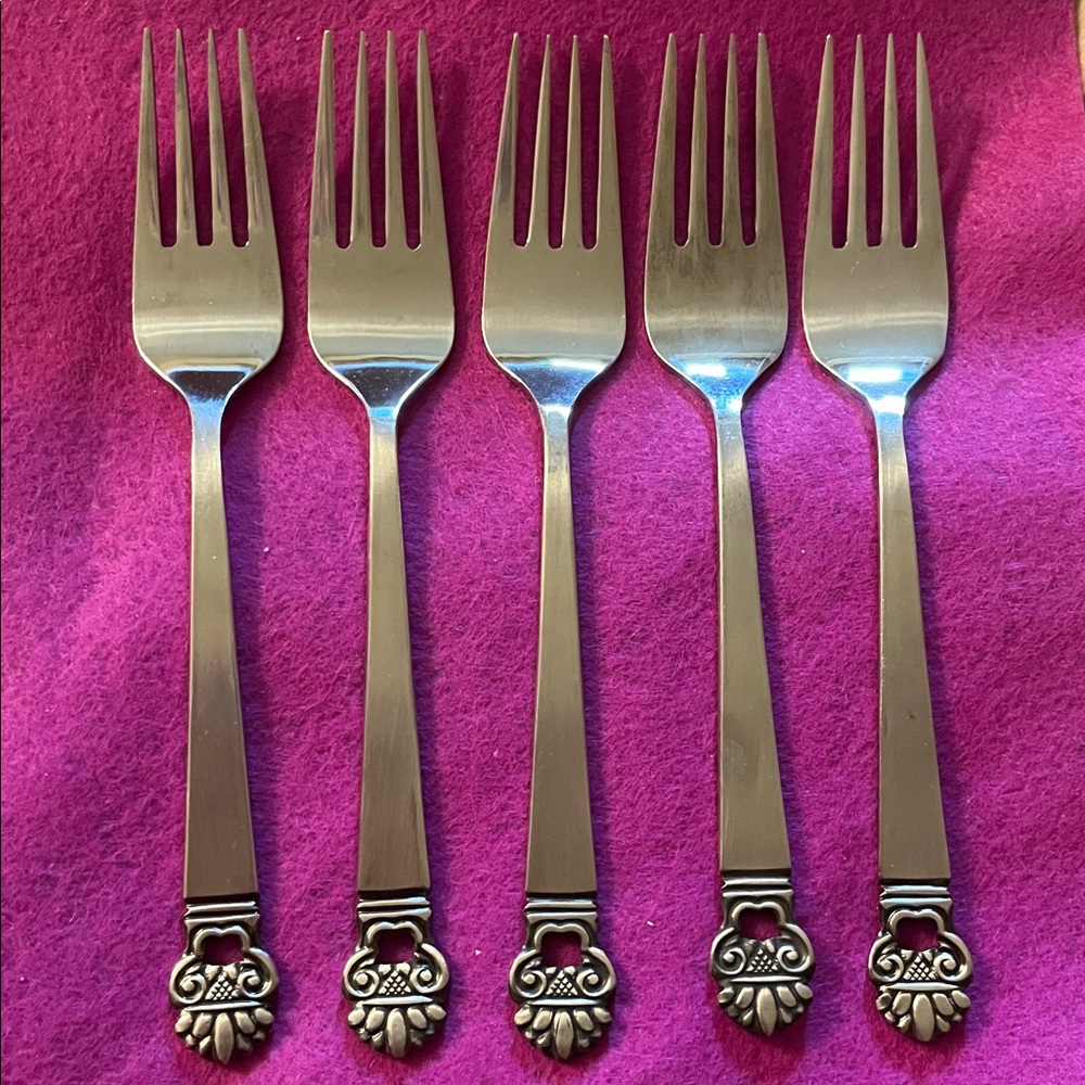 National Stainless King Eric JAPAN Set of 5 Stainless Satin Salad Forks EUC
